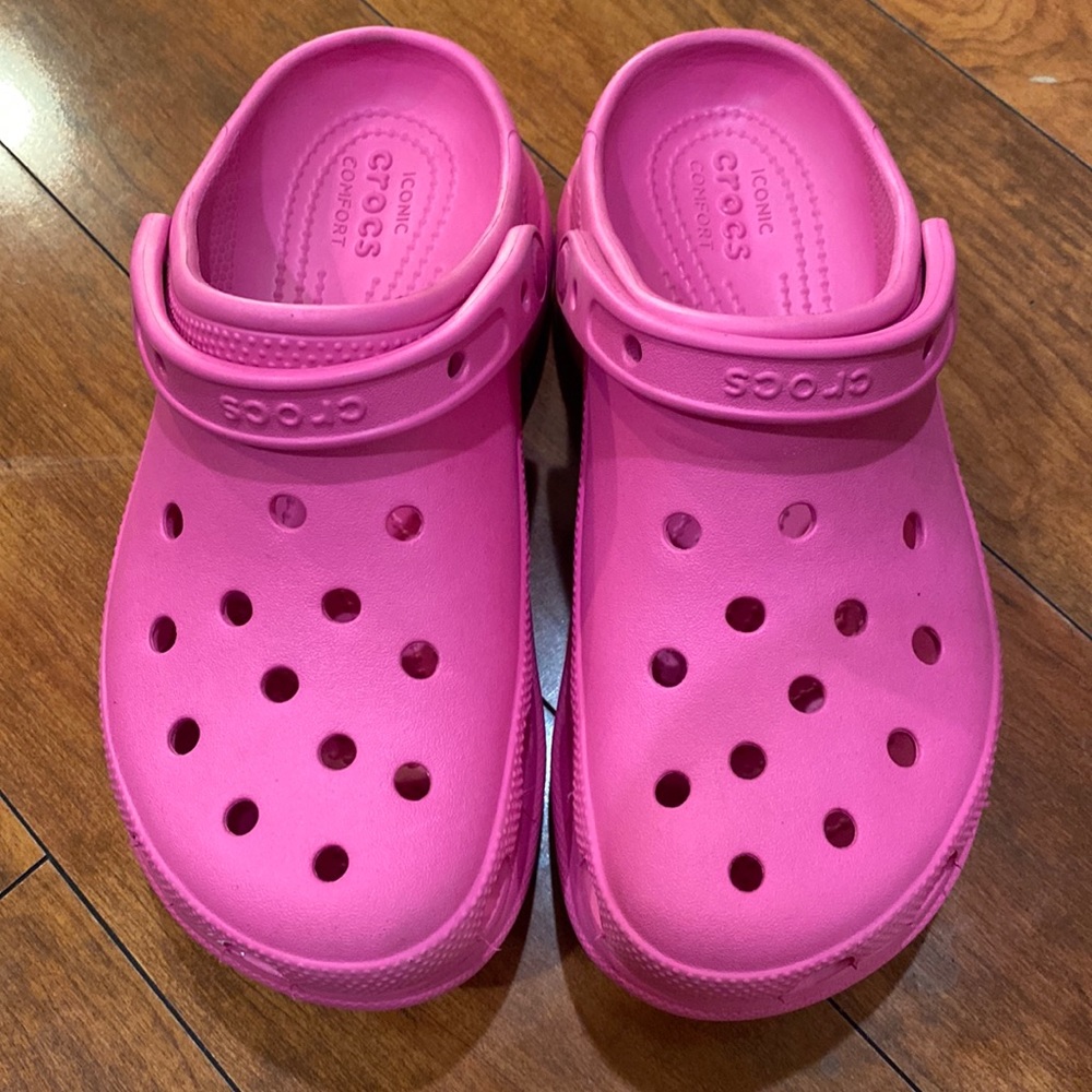 Pink platform crocs